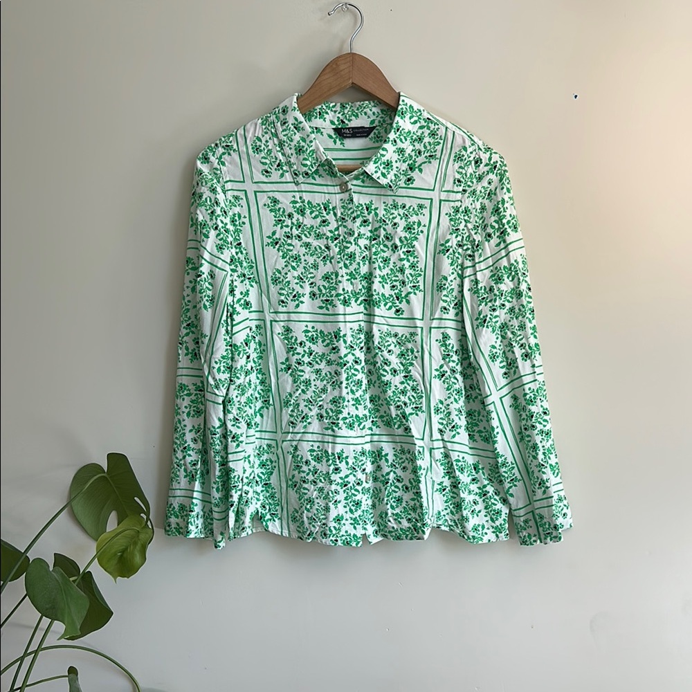 M&S Green Floral Button-Up Shirt